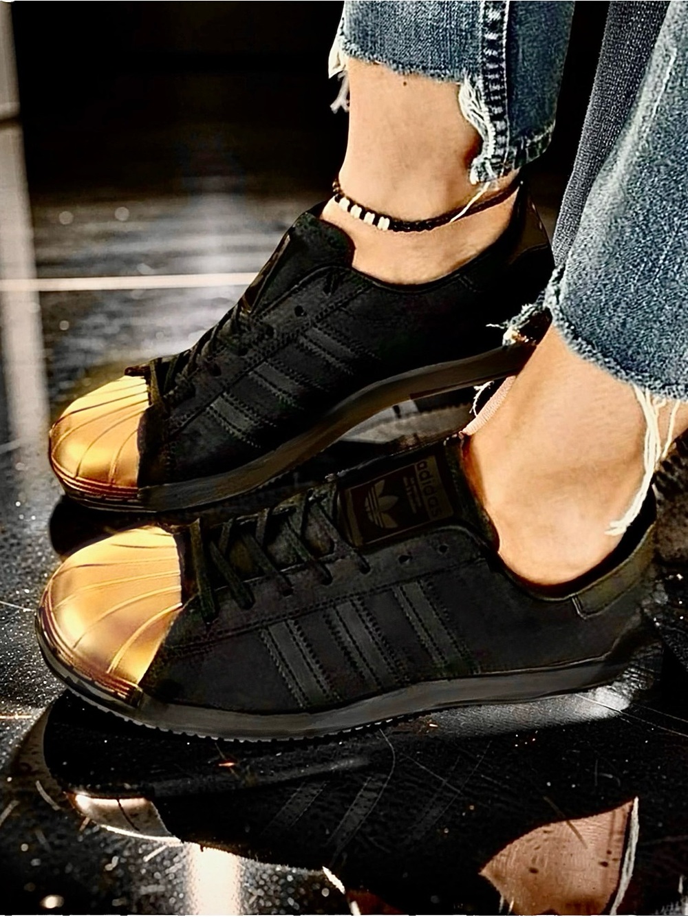 Adidas Superstar 80 Gold Metal Toe, Black Leather